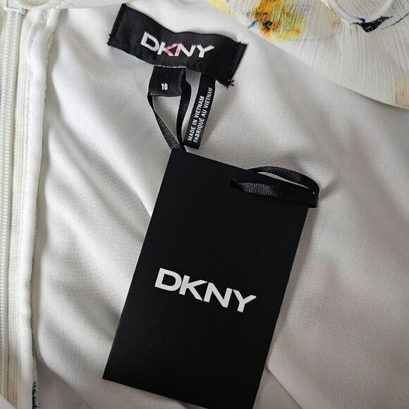 DKNY Ruffle Flutter Sleeve Floral Belted Hi-Lo Midi Dress New - Picture 12 of 14